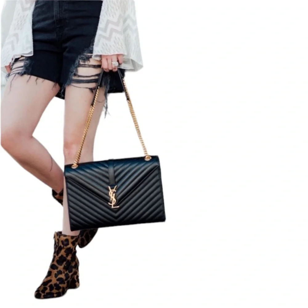 MSRP $3,500 NWT BNIB SAINT LAURENT ENVELOPE LARGE BAG MATELASSÉ GRAIN DE POUDRE - Picture 12 of 16